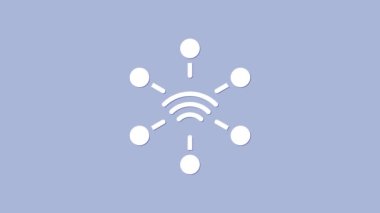 Beyaz Ağ simgesi mor arkaplanda izole edildi. Genel ağ bağlantısı. Küresel teknoloji ya da sosyal ağ. Noktaları ve çizgileri birleştiriyorum. 4K Video hareketli grafik canlandırması