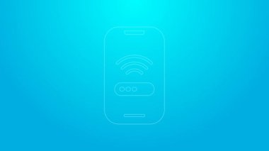 Mavi arkaplanda izole edilmiş ücretsiz kablosuz bağlantı ikonu olan pembe çizgi akıllı telefon. Kablosuz teknoloji, kablosuz bağlantı, kablosuz ağ. 4K Video hareketli grafik canlandırması