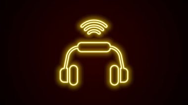 Parlayan neon hattı Akıllı kulaklık sistemi simgesi siyah arkaplanda izole edildi. İnternet kavramının kablosuz bağlantısı. 4K Video hareketli grafik canlandırması