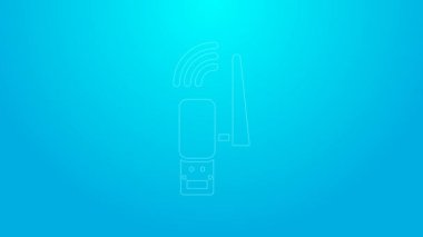 Pembe çizgi Usb kablosuz adaptör simgesi mavi arkaplanda izole edildi. 4K Video hareketli grafik canlandırması