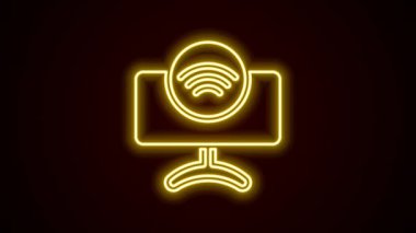 Parlayan neon hattı Akıllı TV sistemi simgesi siyah arkaplanda izole edildi. Televizyon tabelası. İnternet kavramının kablosuz bağlantısı. 4K Video hareketli grafik canlandırması