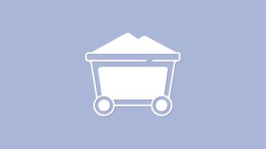 Beyaz Mayın kömür vagonu ikonu mor arka planda izole edilmiş. 4K Video hareketli grafik canlandırması