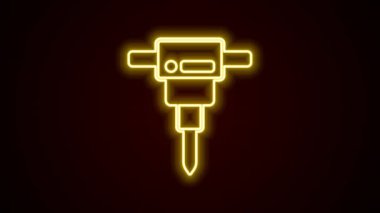 Parlayan neon hattı inşaat kaya matkabı simgesi siyah arka planda izole edildi. 4K Video hareketli grafik canlandırması