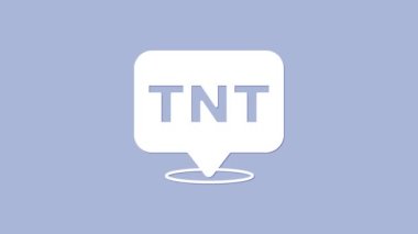 Beyaz Patlayıcı bomba çubuğu ikonu mor arka planda izole edildi. Saatli bomba - patlama tehlikesi kavramı. 4K Video hareketli grafik canlandırması