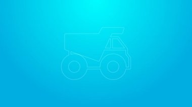 Pembe çizgili maden kamyonu ikonu mavi arka planda izole edildi. 4K Video hareketli grafik canlandırması