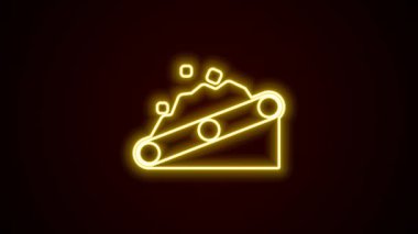 Siyah arkaplanda izole edilmiş kömür ikonu taşıyan parlak neon şeritli taşıyıcı. 4K Video hareketli grafik canlandırması