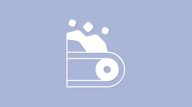 Mor zemin üzerinde izole edilmiş kömür ikonu taşıyan beyaz taşıyıcı şerit. 4K Video hareketli grafik canlandırması