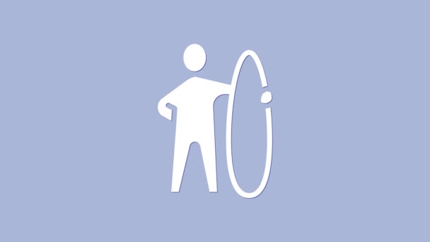 Weißes Surfbrett-Symbol isoliert auf violettem Hintergrund. Surfbrett. Extremsport. Sportgeräte. 4K Video Motion Grafik Animation — Stockvideo
