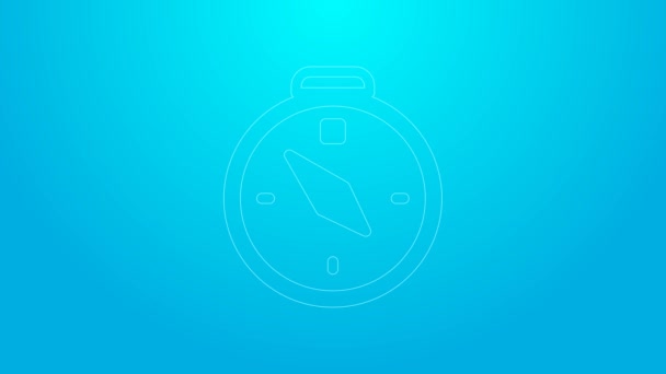 Rózsaszín vonal Iránytű ikon elszigetelt kék alapon. Windrose navigációs szimbólum. Szélrózsa jel. 4K Videó mozgás grafikus animáció — Stock videók