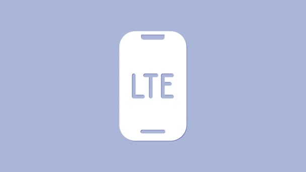 Белый значок сети LTE выделен на фиолетовом фоне. Видеографическая анимация 4K — стоковое видео