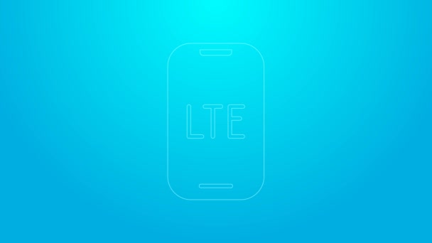 Pembe çizgi LTE ağ simgesi mavi arkaplanda izole edildi. 4K Video hareketli grafik canlandırması — Stok video