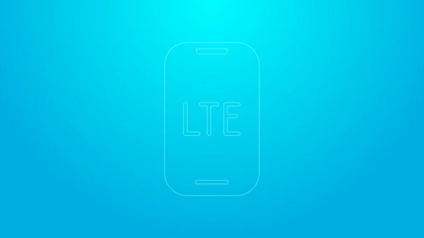 Pinkfarbenes LTE-Netzwerkssymbol isoliert auf blauem Hintergrund. 4K Video Motion Grafik Animation