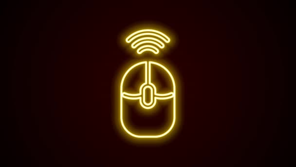 Glowing neon line Wireless computer mouse icon isolated on black background. Optical with wheel symbol. 4K Video motion graphic animation — Stock Video