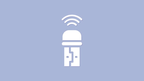 Белый USB беспроводной адаптер значок изолирован на фиолетовом фоне. Видеографическая анимация 4K — стоковое видео