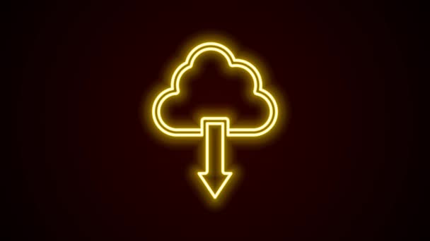 Icono de descarga de nube en línea de neón brillante aislado sobre fondo negro. Animación gráfica de vídeo 4K — Vídeos de Stock