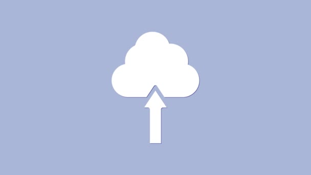 White Cloud uploaden pictogram geïsoleerd op paarse achtergrond. 4K Video motion grafische animatie — Stockvideo