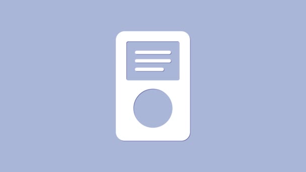 Ikona odtwarzacza muzyki białej odizolowana na fioletowym tle. Przenośne urządzenie muzyczne. 4K Animacja graficzna ruchu wideo — Wideo stockowe
