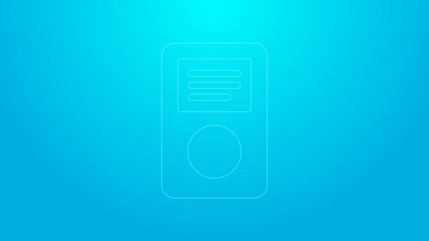 Ligne rose icône de lecteur de musique isolé sur fond bleu. Dispositif de musique portable. Animation graphique de mouvement vidéo 4K — Video