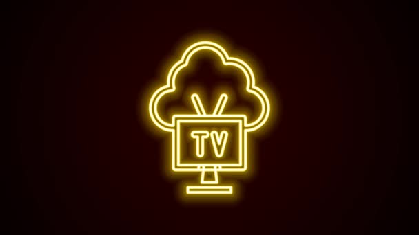 Zářící neonová čára Ikona Smart Tv izolovaná na černém pozadí. Televizní značka. Grafická animace pohybu videa 4K — Stock video