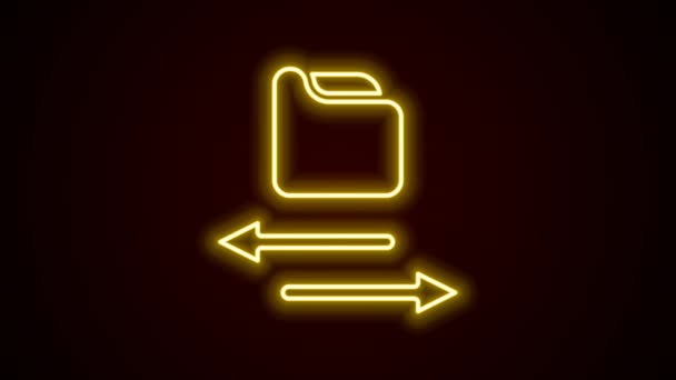 Leuchtendes Neon Line Transfer Files Icon isoliert auf schwarzem Hintergrund. Kopieren von Dateien, Datenaustausch, Backup, PC-Migration, Filesharing-Konzepte. 4K Video Motion Grafik Animation — Stockvideo