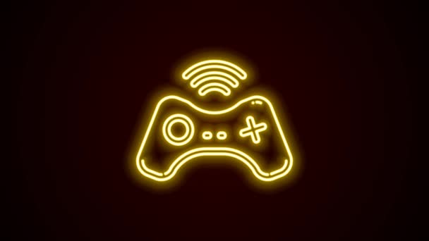 Glowing neon line Wireless gamepad icon isolated on black background. Game controller. 4K Video motion graphic animation — Stock Video