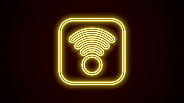 Világító neon vonal Wi-Fi vezeték nélküli internet hálózati szimbólum ikon elszigetelt fekete alapon. 4K Videó mozgás grafikus animáció — Stock videók