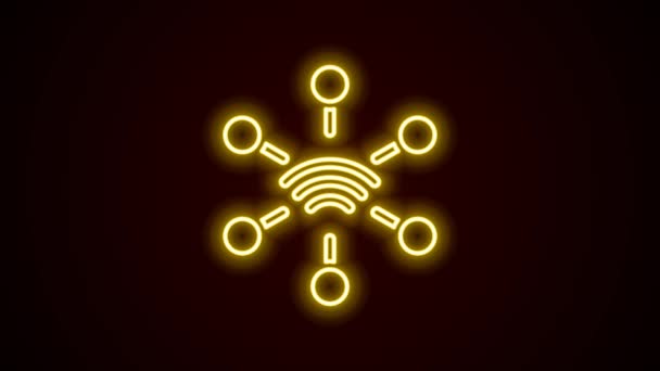 Glödande neon line Network ikon isolerad på svart bakgrund. Global nätverksanslutning. Global teknik eller sociala nätverk. Ansluter prickar och linjer. 4K Video motion grafisk animation — Stockvideo