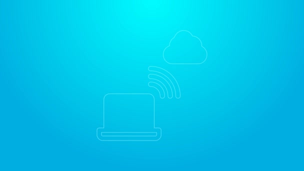 Pink line Network cloud connection icon isolated on blue background. Social technology. Cloud computing concept. 4K Video motion graphic animation — Stock Video