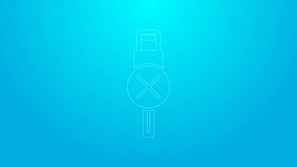 Rózsaszín vonal No usb cable cord icon isolated on blue background. Csatlakozók és aljzatok PC-hez és mobil eszközökhöz. 4K Videó mozgás grafikus animáció — Stock videók