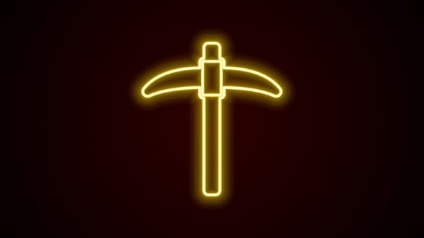 Glowing neon line Pickaxe icon isolated on black background. 4K Video motion graphic animation — Stock Video