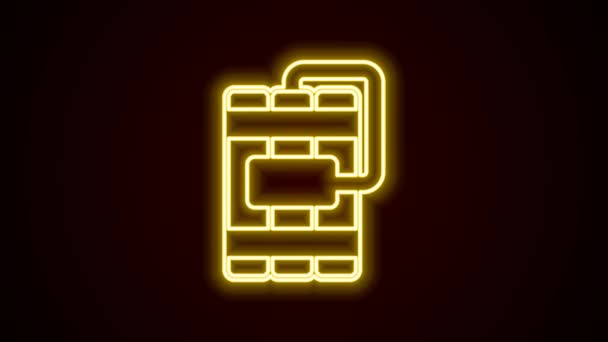 Ragyogó neon vonal Robbantsa fel a dinamit bomba botot és időzítő óra ikon elszigetelt fekete háttérrel. Időbomba - robbanási veszély koncepció. 4K Videó mozgás grafikus animáció — Stock videók