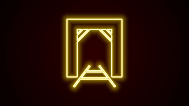 Świecąca neonowa linia Ikona wejścia do kopalni odizolowana na czarnym tle. 4K Animacja graficzna ruchu wideo — Wideo stockowe