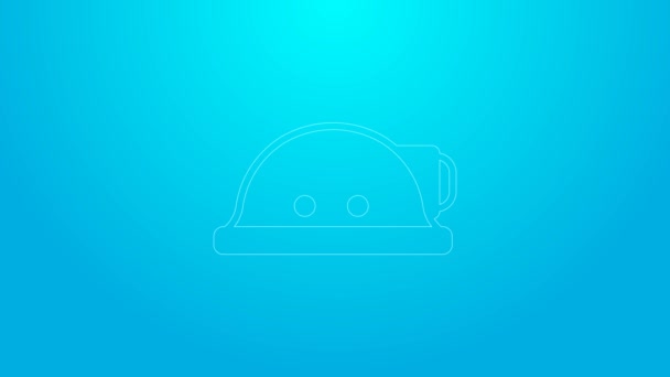 Linea rosa icona casco Miner isolato su sfondo blu. Animazione grafica 4K Video motion — Video Stock