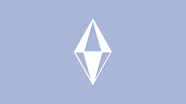 Fehér drágakő ikon elszigetelt lila háttér. Ékszer szimbólum. Gyémánt. 4K Videó mozgás grafikus animáció — Stock videók