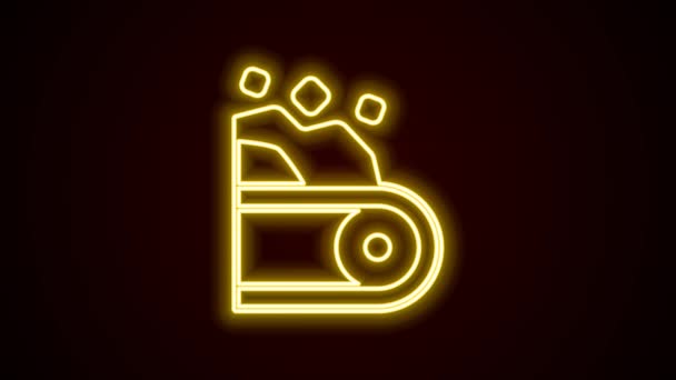 Ligne lumineuse néon Bande transporteuse portant icône de charbon isolé sur fond noir. Animation graphique de mouvement vidéo 4K — Video