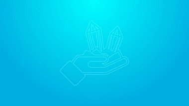 Pembe çizgi taşı simgesi mavi arkaplanda izole edilmiş. Mücevher sembolü. Elmas. 4K Video hareketli grafik canlandırması