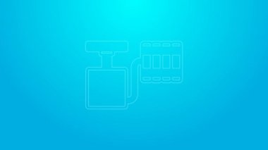 Mavi arka planda izole edilmiş dinamit ikonu için pembe çizgi ateşleyici. 4K Video hareketli grafik canlandırması