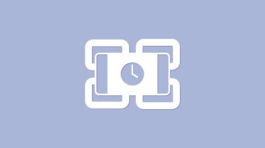 Beyaz Patlayıcı Bomba Çubuğu ve zamanlayıcı ikonu mor arka planda izole edildi. Saatli bomba - patlama tehlikesi kavramı. 4K Video hareketli grafik canlandırması