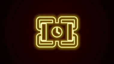 Parlayan neon hattı dinamit bomba çubuğunu ve zamanlayıcı ikonunu siyah arkaplanda izole et. Saatli bomba - patlama tehlikesi kavramı. 4K Video hareketli grafik canlandırması