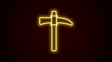 Parlayan neon çizgisi Kazma simgesi siyah arkaplanda izole edildi. 4K Video hareketli grafik canlandırması