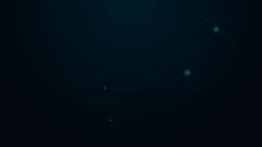 Siyah arkaplanda izole edilmiş kütük simgesindeki parlak neon çizgisi tahta baltası. Oduncu baltası. Balta tahtaya saplanmış. Odun kesiyorum. 4K Video hareketli grafik canlandırması