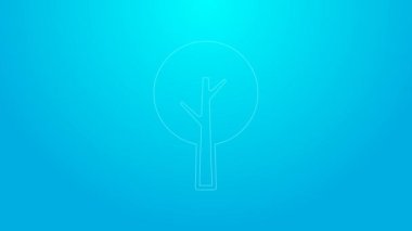 Mavi arkaplanda pembe çizgi ağaç simgesi izole edildi. Orman sembolü. 4K Video hareketli grafik canlandırması