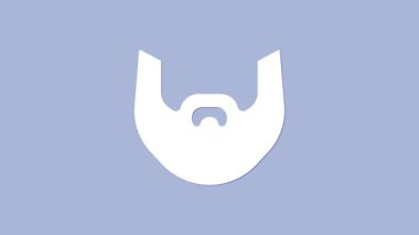 Mor arka planda beyaz bıyık ve sakal ikonu var. Berber dükkanı sembolü. Yüz kılı stili. 4K Video hareketli grafik canlandırması