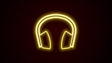 Parlayan neon hattı iptal eden kulaklık simgesi siyah arkaplanda izole edildi. Kulaklıklar gürültüden korunmak için. 4K Video hareketli grafik canlandırması