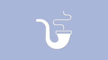 Mor arka planda izole edilmiş duman simgesi olan beyaz sigara piposu. Tütün piposu. 4K Video hareketli grafik canlandırması