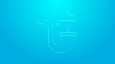 Mavi arka planda izole edilmiş duman simgesi olan pembe tüttürme borusu. Tütün piposu. 4K Video hareketli grafik canlandırması