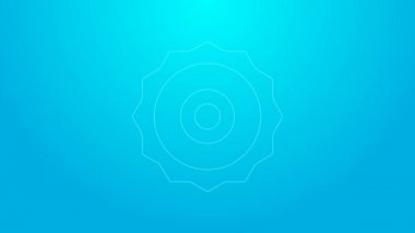 Mavi arka planda pembe çizgili dairesel testere bıçak ikonu var. Testere tekerleği. 4K Video hareketli grafik canlandırması