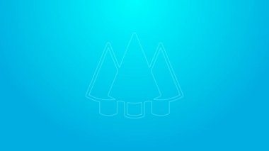Mavi arka planda izole edilmiş pembe çizgi Noel ağacı ikonu. Mutlu Noeller ve mutlu yıllar. 4K Video hareketli grafik canlandırması