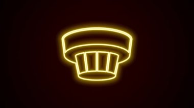 Parlayan neon hattı duman alarm sistemi simgesi siyah arkaplanda izole edildi. Duman dedektörü. 4K Video hareketli grafik canlandırması