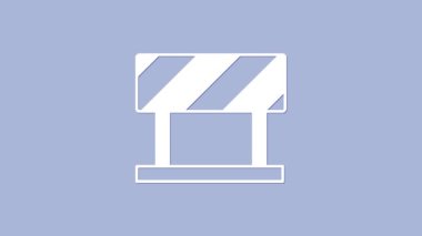 Beyaz Yol bariyeri simgesi mor arkaplanda izole edildi. İnşaat sürecinde olan yasak bölgenin sembolü. Onarım işe yarıyor. 4K Video hareketli grafik canlandırması